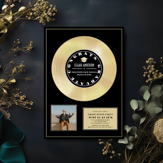 Guld Vinyl Black Plaque Photo Studenten Inbjudningar (Skapare uppladdad)