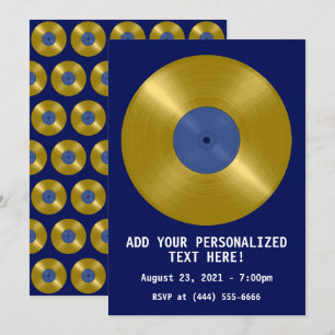Guld Vinyl Record Album Inbjudningar