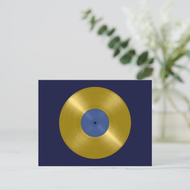 Guld Vinyl Record Album Vykort (Stående Fram)