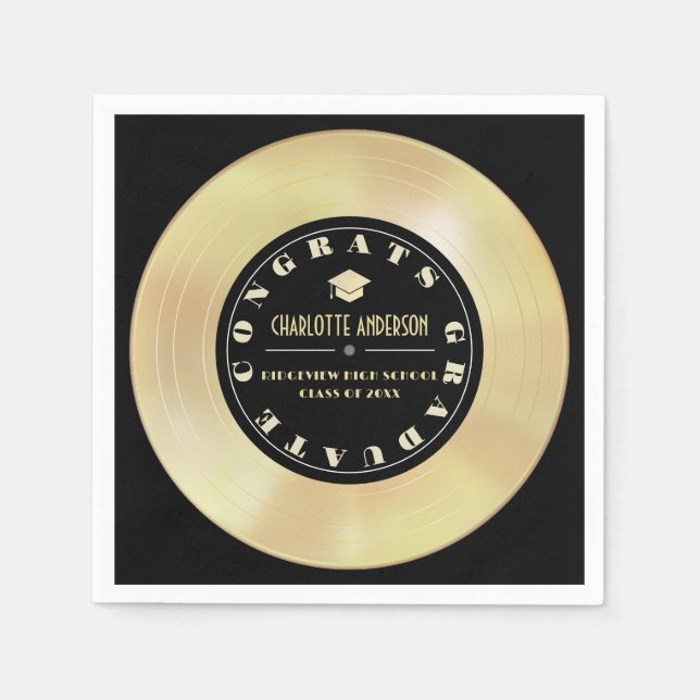 Guld/Vinyl Record Black Studenten Pappersservett (Framsidan)