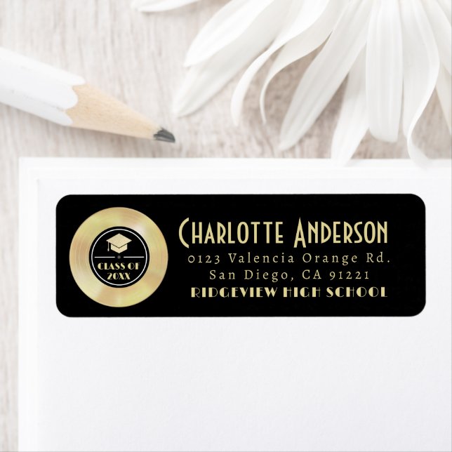 Guld Vinyl Record Studenten Returadress Etikett (Insitu)