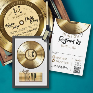 Guld Vinylskiva Plaque Bröllopsinbjudan Svar Senas