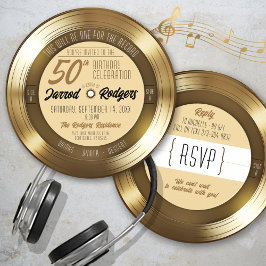 Guld Vinylskiva Retro Musik 50-årsfest Inbjudningar