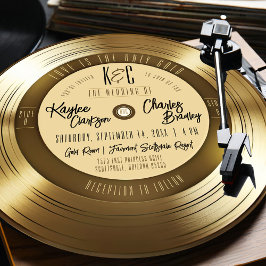 Guld Vinylskiva Unik Vintage Musik Bröllop Inbjudningar