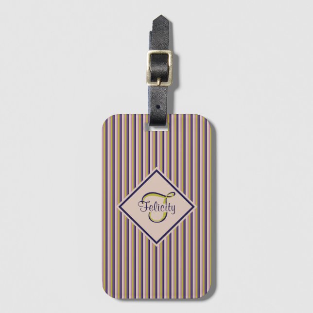 Guld, Violet, Lila & Rosa Rand Monogram Bagagebricka (Framsida vertikal)