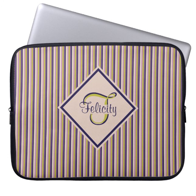 Guld, Violet, Lila & Rosa Rand Monogram Laptop Fodral (Framsidan)