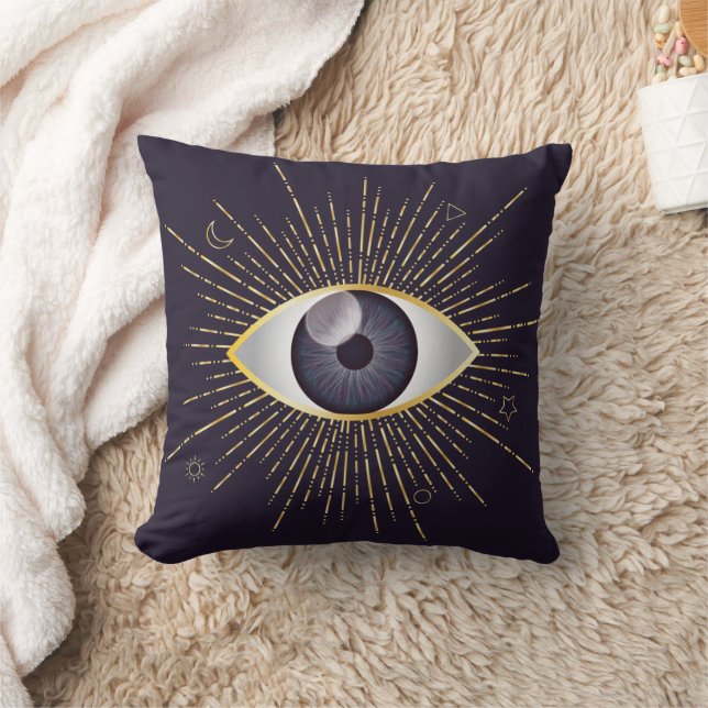 Guld & Violet Mystic Evil Öga Nazar Mati Kudde (Filt)