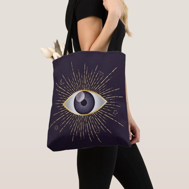 Guld & Violet Mystic Evil Öga Nazar Mati Tygkasse (Närbild)