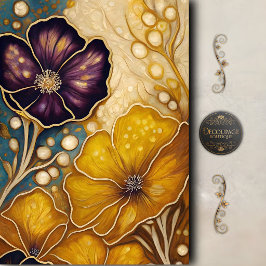 Guld Violett Blomster Dekupage