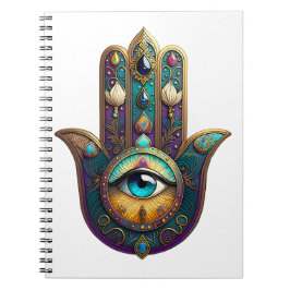 Guld Violett Teal Hamsa m/ Turkos Tredje Öga Anteckningsbok