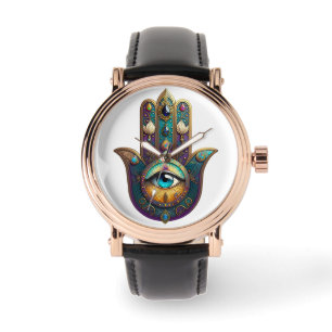 Guld Violett Teal Hamsa m/ Turkos Tredje Öga Armbandsur