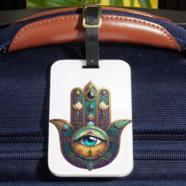Guld Violett Teal Hamsa m/ Turkos Tredje Öga Bagagebricka