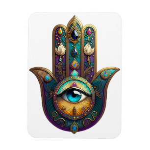 Guld Violett Teal Hamsa m/ Turkos Tredje Öga Magnet