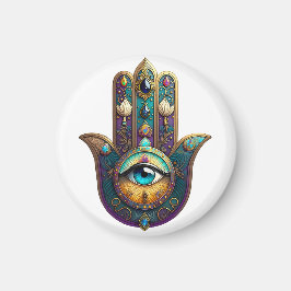 Guld Violett Teal Hamsa m/ Turkos Tredje Öga Magnet