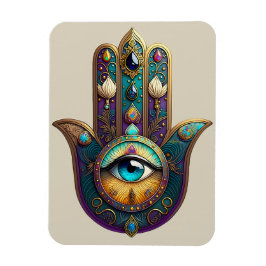 Guld Violett Teal Hamsa m/ Turkos Tredje Öga Magnet