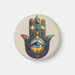 Guld Violett Teal Hamsa m/ Turkos Tredje Öga Magnet