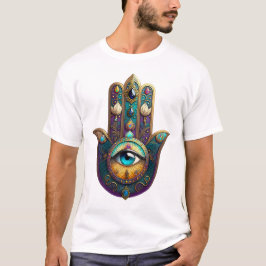 Guld Violett Teal Hamsa m/ Turkos Tredje Öga T Shirt