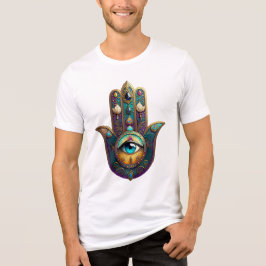 Guld Violett Teal Hamsa m/ Turkos Tredje Öga T Shirt