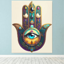 Guld Violett Teal Hamsa med Turkos Tredje Öga