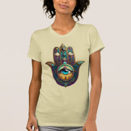 Guld Violett Teal Hamsa med Turkos Tredje Öga T Shirt