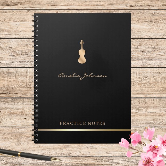 Guld Violin Viola Elegant Script Snyggt Musician Anteckningsbok (Skapare uppladdad)