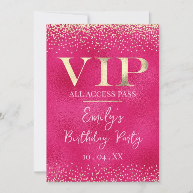 Guld VIP på Hot Pink Event eller Party Inbjudningar (Framsida)