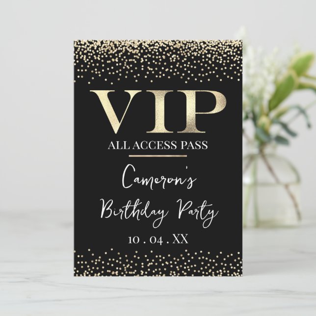 Guld VIP vid Black Event eller Party Inbjudningar (Stående Fram)