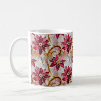 Guld Virvlar Burgunder Rosa Jul Poinsettia Kaffemugg