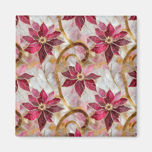 Guld Virvlar Burgunder Rosa Jul Poinsettia Magnet