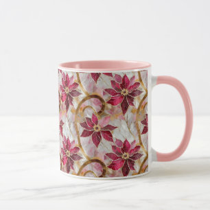 Guld Virvlar Burgunder Rosa Jul Poinsettia Mugg