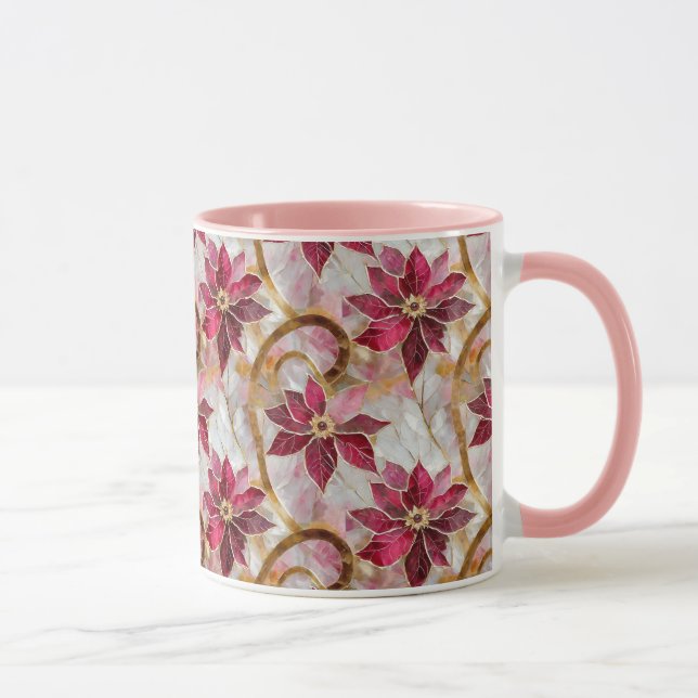 Guld Virvlar Burgunder Rosa Jul Poinsettia Mugg (Höger)