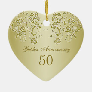 Guld- virvlar runt den 50th bröllopsdagprydnaden julgransprydnad keramik