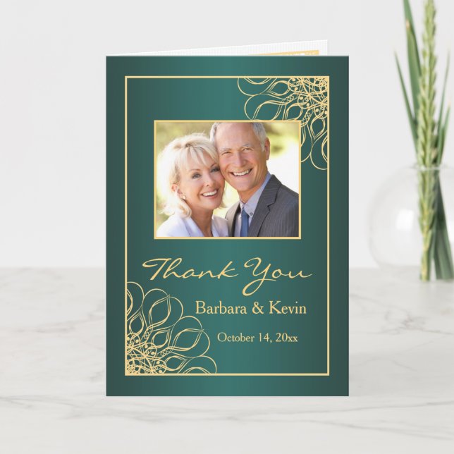 Guld- virvlar runt det 50th årsdagtackfotoet tack kort (Framsida)