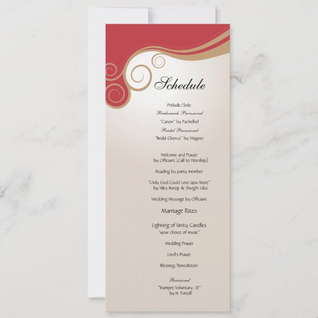 Guld virvlar runt på rött och kräm- schema inbjudningar (Framsida)