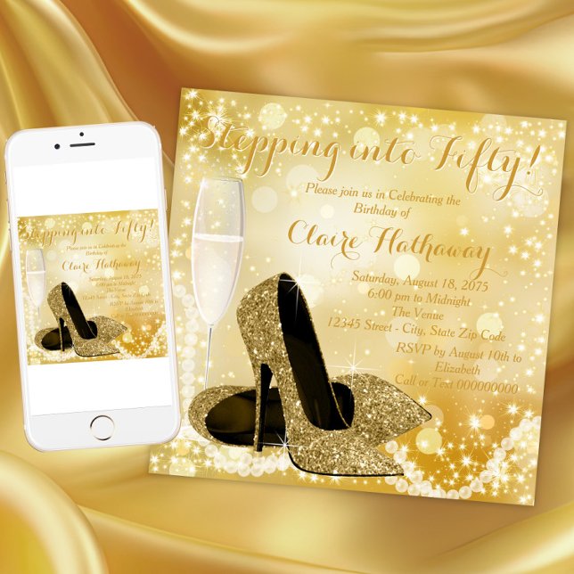 Guld Visa valfritt nummer som går till Födelsedags Inbjudningar (Elegant gold any occasion invitation. Instant download and printed invitations available.)