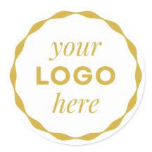Guld Vit Anpassad Logotyp Scalloped Cirkel Klister