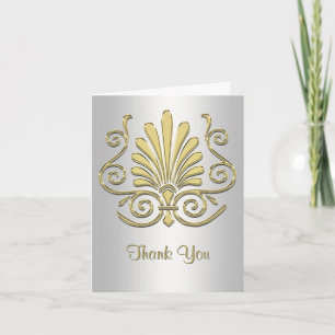 Guld Vit Art Deco Damask Tack Kort