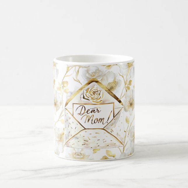 Guld Vit Blommig Mamma Kaffemugg (Center)