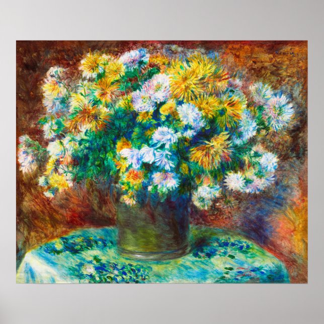 Guld & Vit Blomsterbukett Impressionistisk Konst Poster (Framsidan)