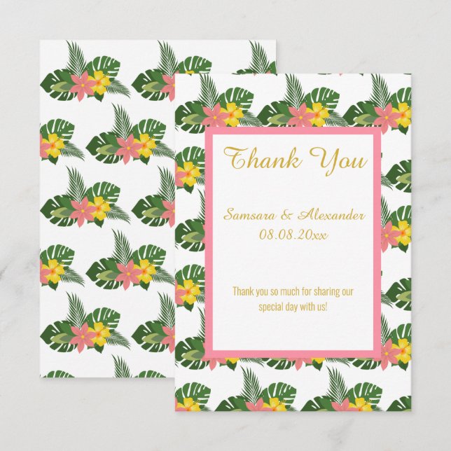GULD VIT BLOMSTERLIG HAWAIIAN Tacksamhetskort Inbjudningar (Fram/baksida)