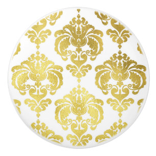 Guld & Vit Damask Elegant Sängkammare Byrå Knopp