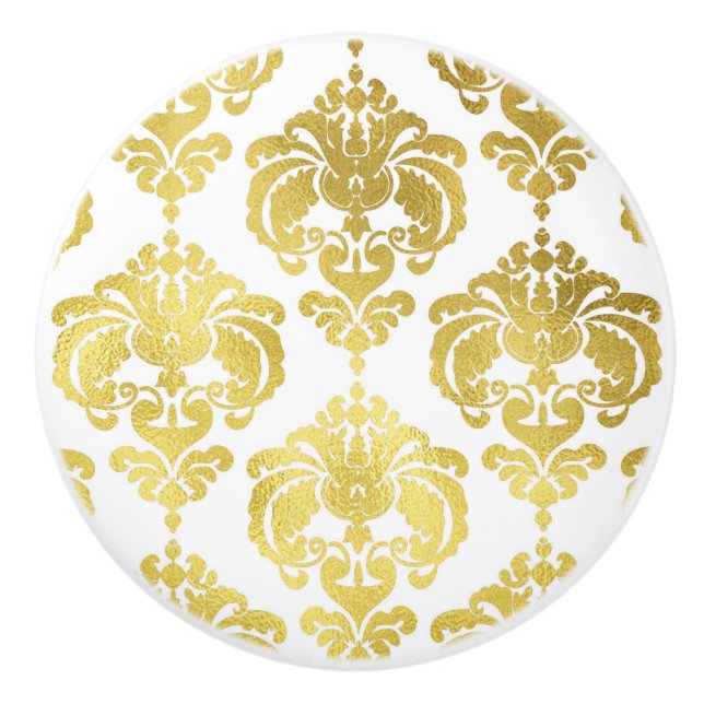 Guld & Vit Damask Elegant Sklädesservett Knopp (Framsidan)