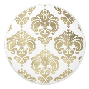 Guld & Vit Damask Elegant Soverum Toalettbord Knopp