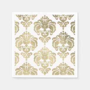 Guld & Vit Damask Vintage Bröllopshändelse Fest Pappersservett