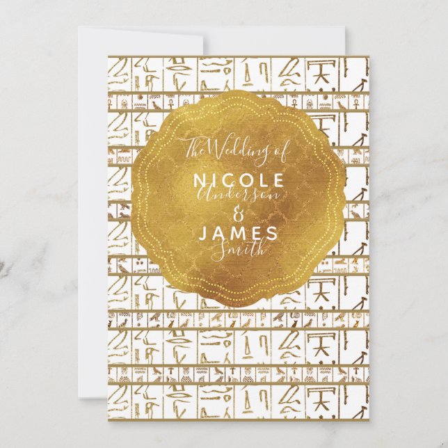 Guld Vit Egyptisk Egypten Glam Modern Chic Bröllop Inbjudningar (Framsida)