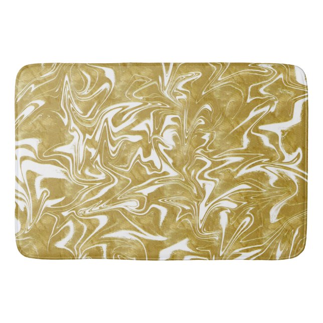 Guld & Vit Elegant Glam Marmor Virvel Badrumsmatta (Framsidan)