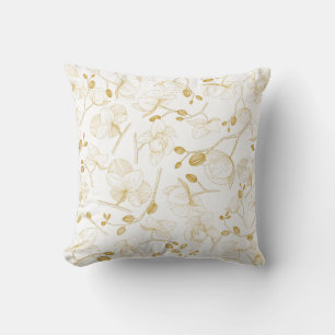 Guld & vit elegant orkidé floral modern kudde