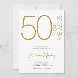 Guld & Vit Elegant Tjej 50 & Fantastisk Födelsedag Inbjudningar