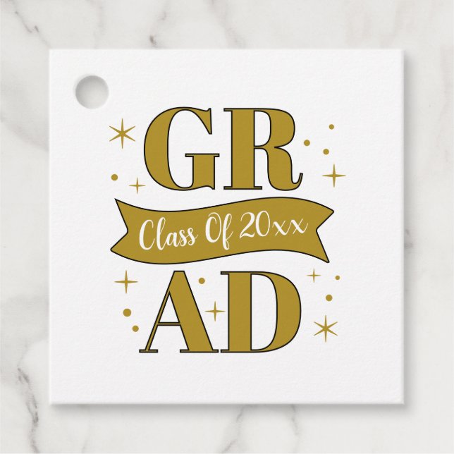 Guld & Vit Examenfest Gåvor Etiketter (Framsida)