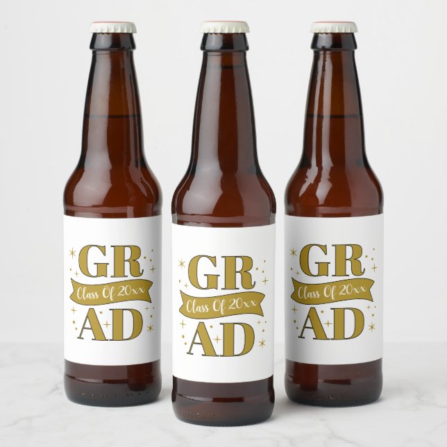 Guld & Vit Examenfest Ölflaska Etikett (Flaskor)